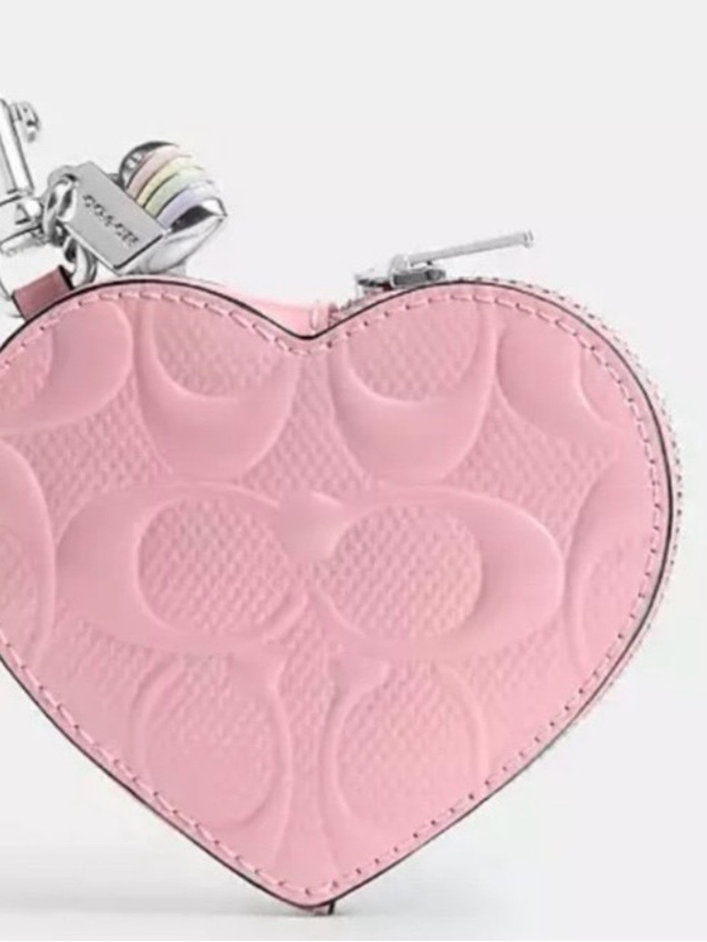 Coach Pink Heart Coin Pouch with Signature Embossing